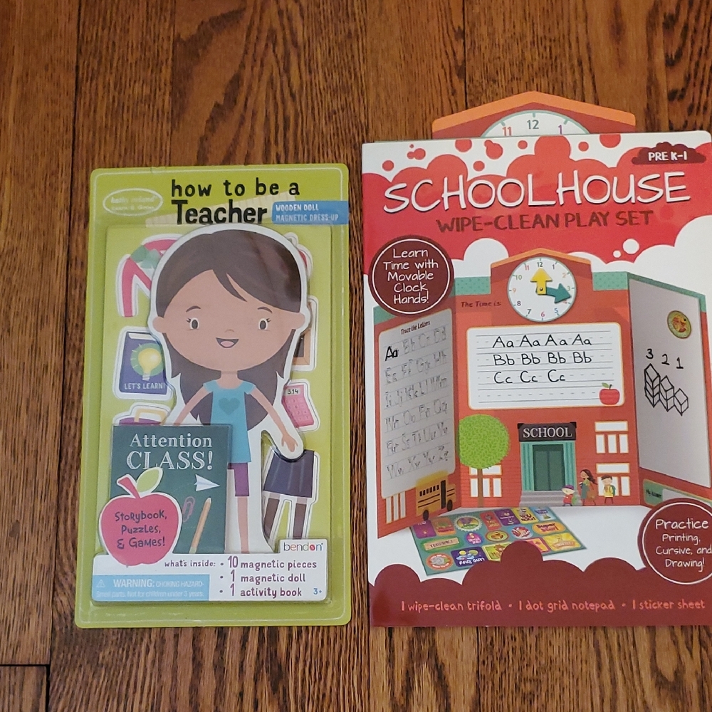 NEW- Set of 2 - "How To Be A Teacher" Magnetic Doll  and School House Kit